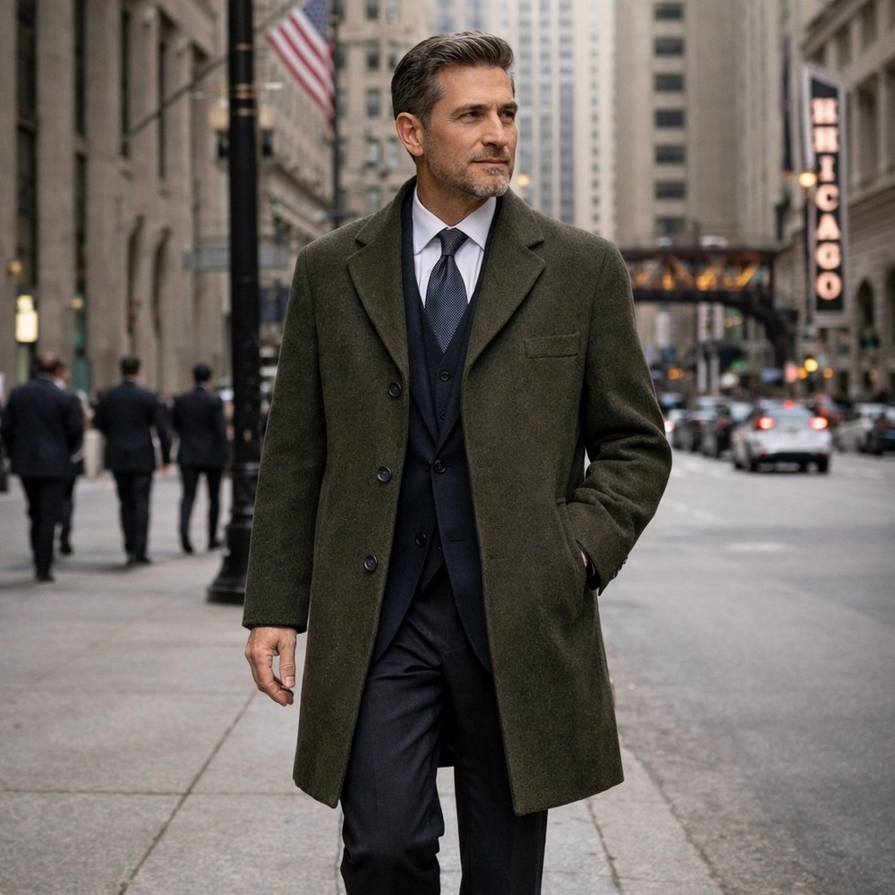 Cardinal of Canada Dark Olive Green Wool Overcoat‎ Men's 44R ~ Excellent
